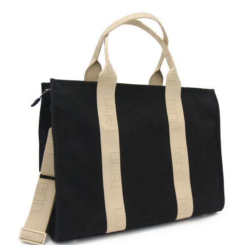 Maxi Canvas – Black – Gold Zip – Toffee Handle - Image 4