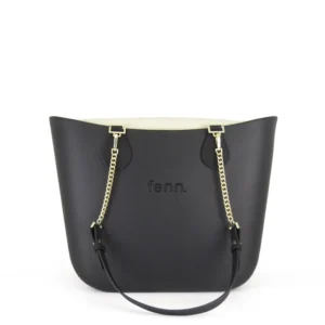 ORIGINAL COLLECTION – BLACK – beige inner – gold zip – black / gold chain handle